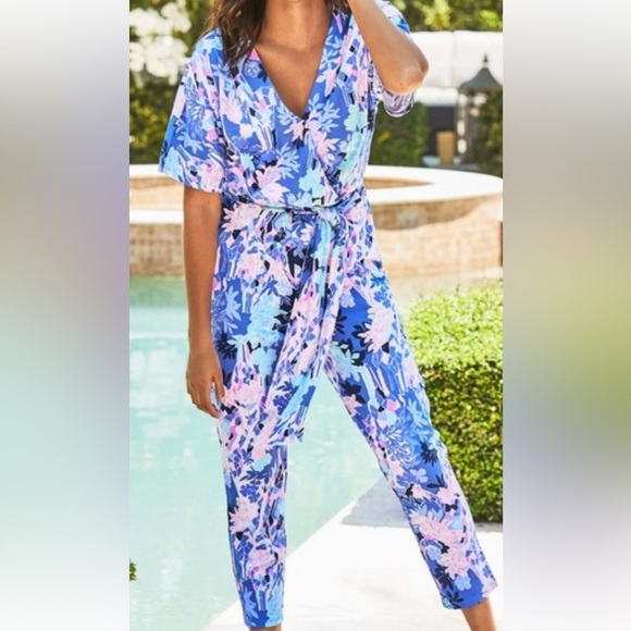 Lilly Pulitzer small blue multi Maliyah jumpsuit.